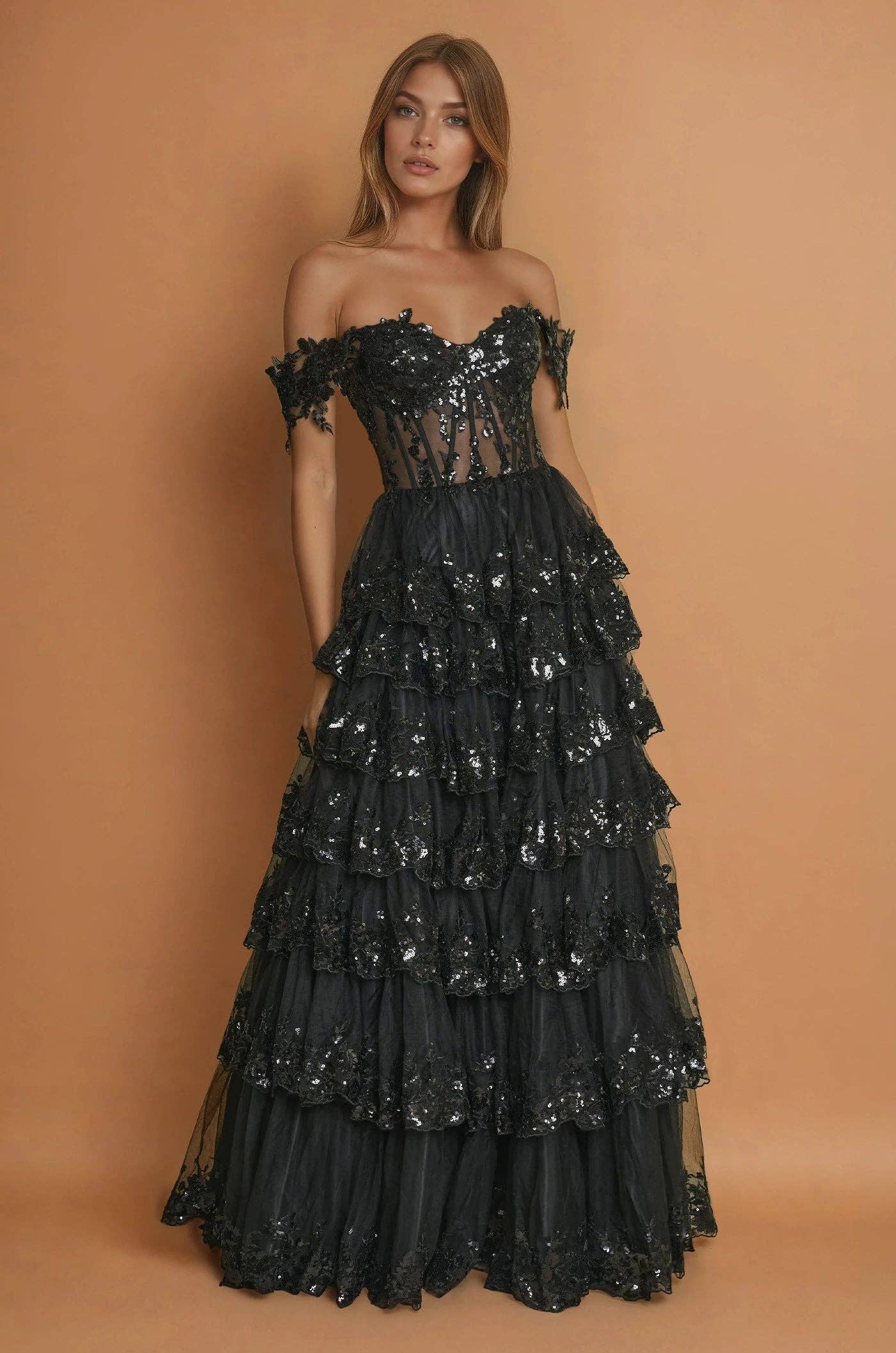 Long Corset Ruffled Prom Dress