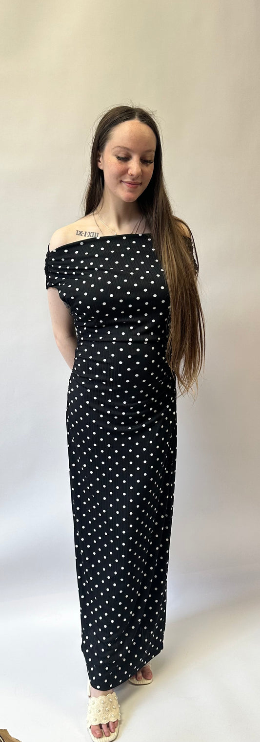 black dotted dress